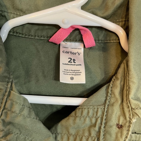 Carter’s Girls Utility Jacket Size 2T Army Green with Pockets and Elastic Waist - Picture 2 of 5
